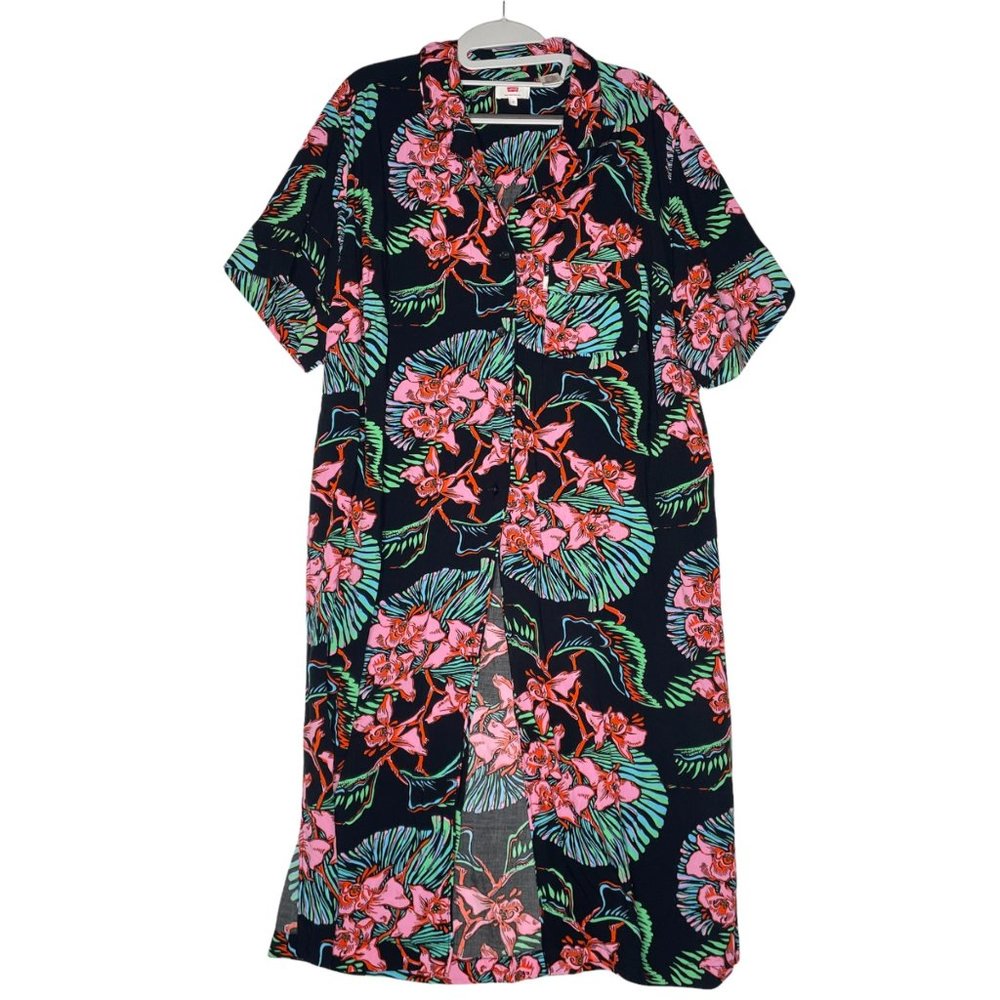 Levi's Women's Size 1X Short Sleeve Collared Button Down Long Hawaiian Shirt